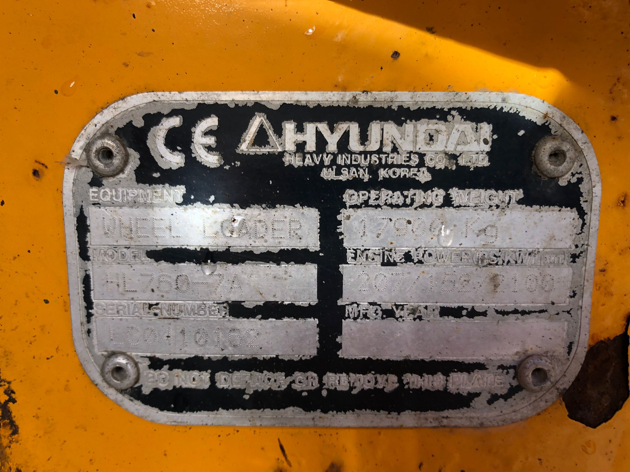Chargeuse sur pneus HYUNDAI HL760-7A